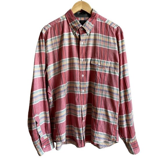 J. Crew Slim Size Large Red Green Plaid Button Down Collared Shirt 100% Cotton - Picture 1 of 6